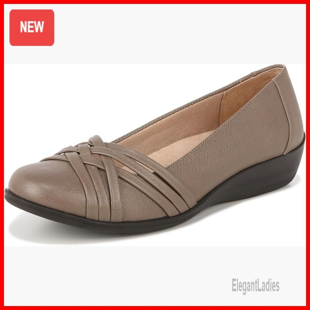 Faux Leather Slip-On Flats with Crisscross Straps, Wedge Heel